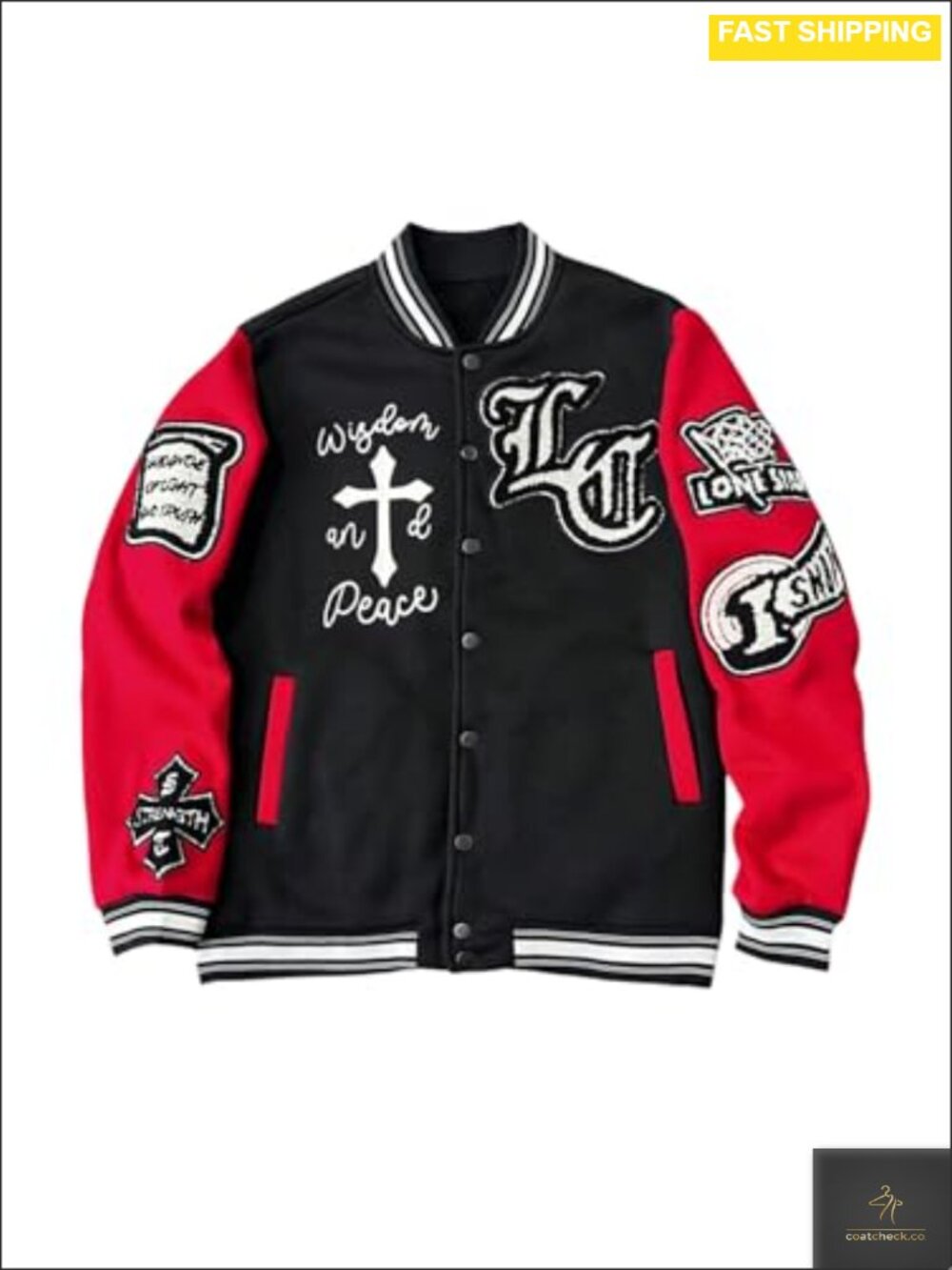 Men's Letter Graphic Color Block Varsity Jacket, Button Front